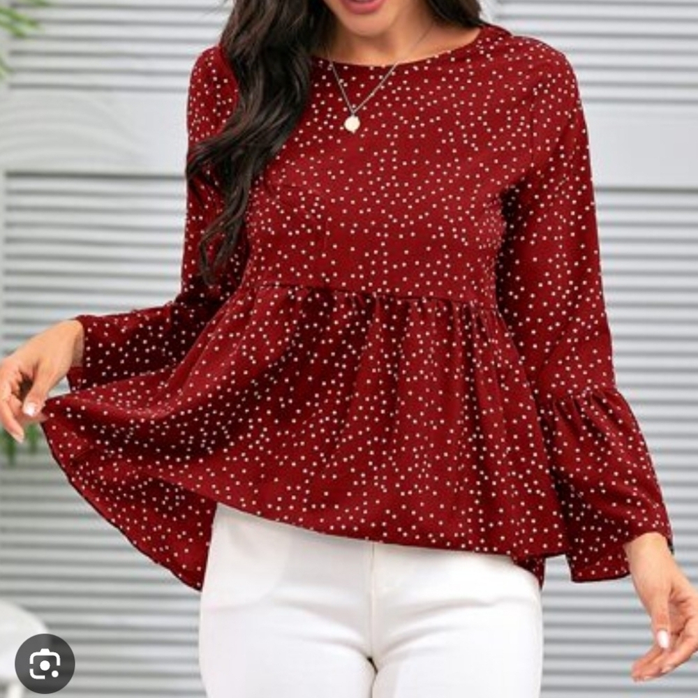SHEIN Burgundy Dotted Blouse (S)